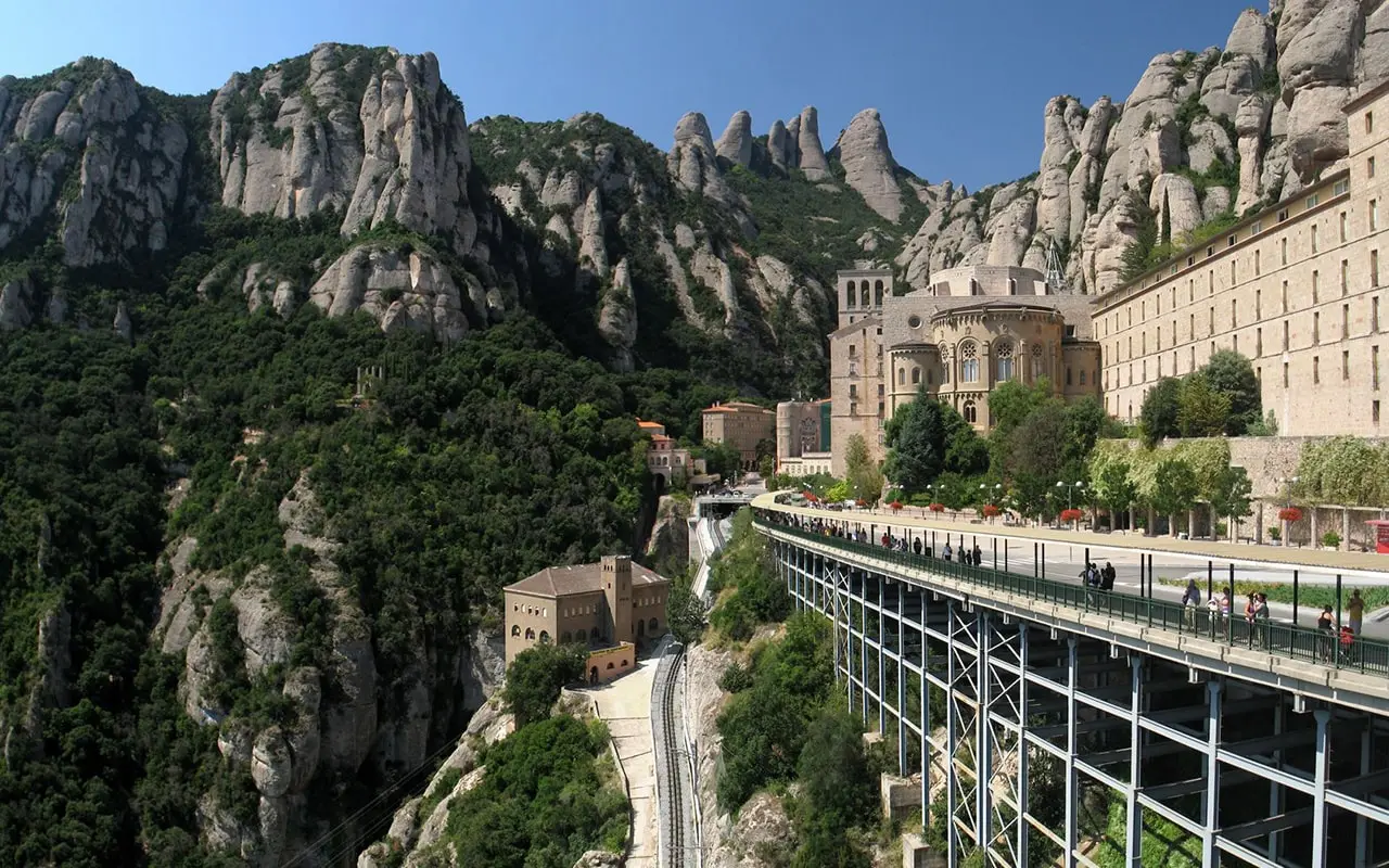 Tourist road to Montserrat, Spain
