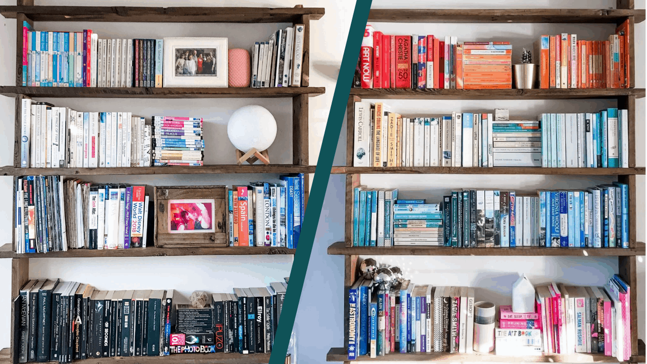 Colour coded bookshelves